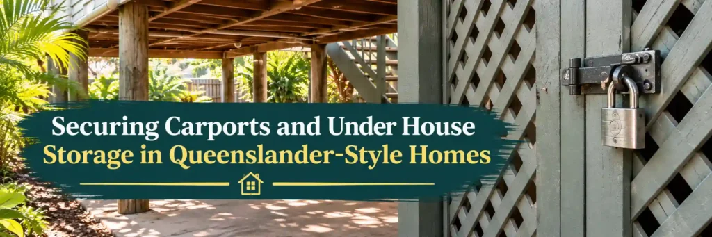 Secured carport and under house storage in a Queenslander-style home
